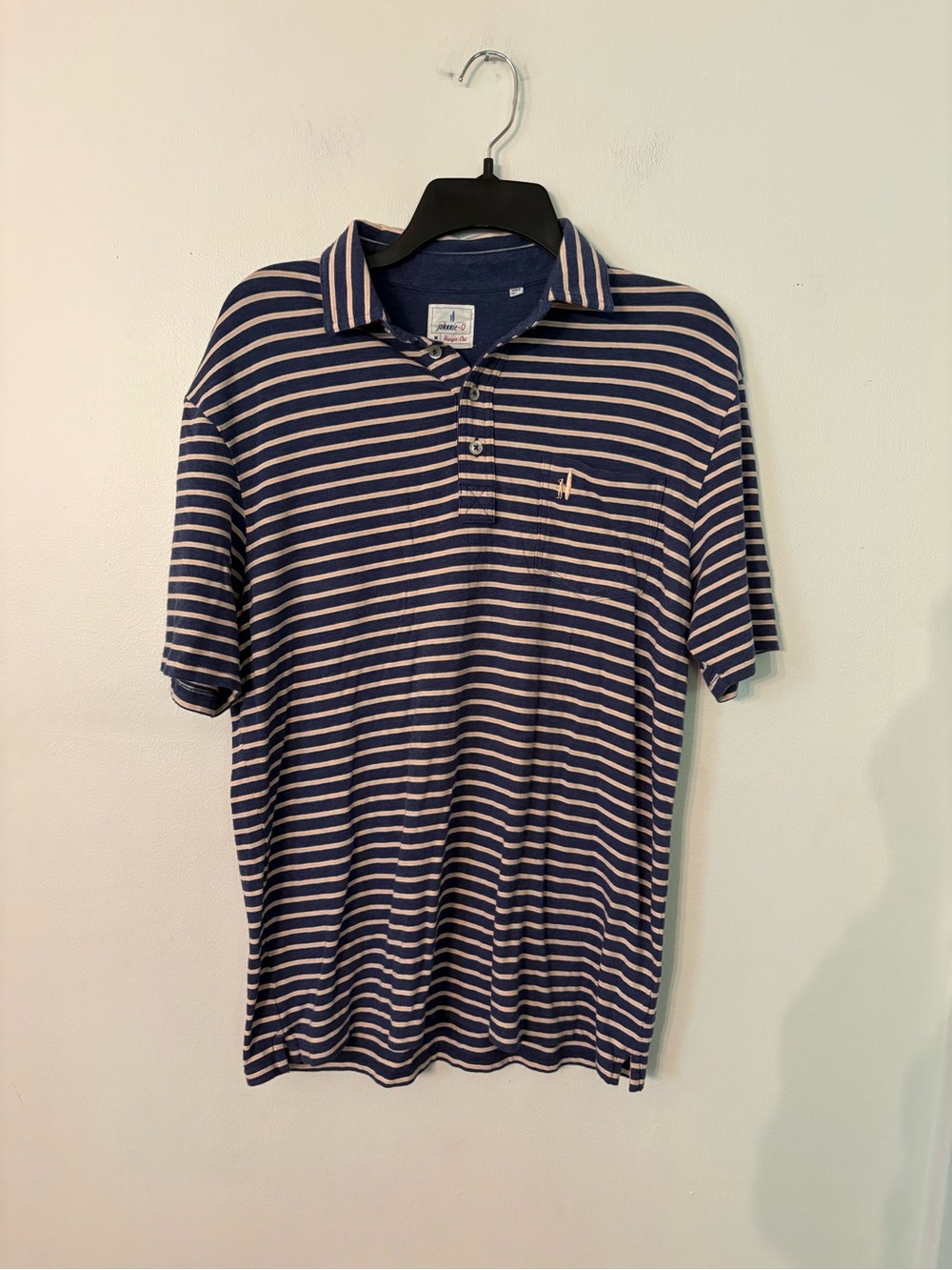 johnnie-O Navy & Light Pink Striped Polo